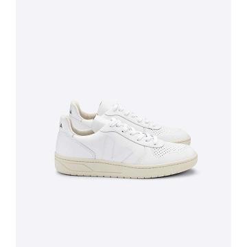 White Women's Veja V-10 LEATHER Sneakers | AU 665BEX